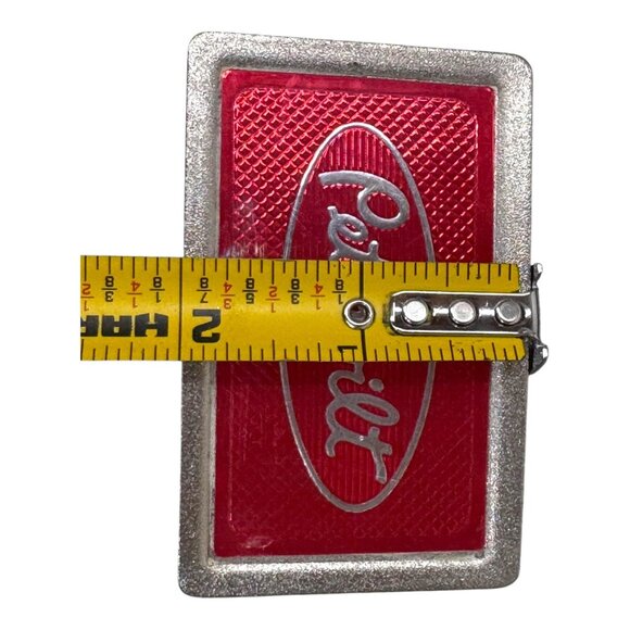 Vintage Peterbilt Chrome & Red Enamel Rectangle Belt Buckle Signed Fisher Retro - Picture 5 of 6